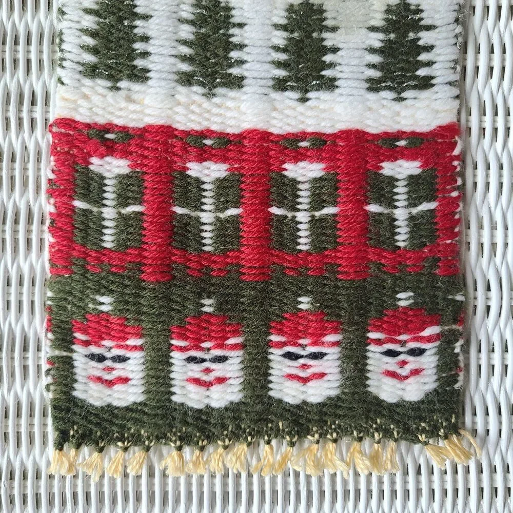 Vintage Artisan Handwoven Christmas Holiday Tapestry Table Decor Or Wall Hanging